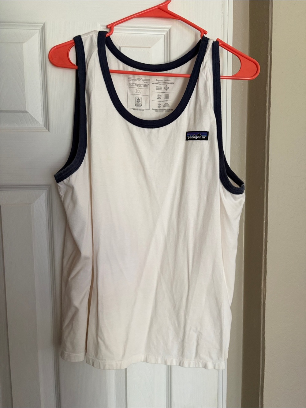 Patagonia women’s White Tank with Navy Trim